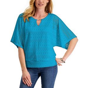 Jm Collection Womens Eyelet Poncho Top, Blue, Size X-Large